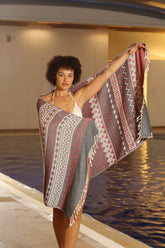 Zig-Zag Design, Organic Cotton Turkish Towel (Burgundy)