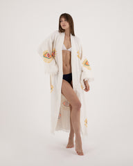 Authentic Turkish cotton evil eye robe with traditional weave and fringe detail.⁠