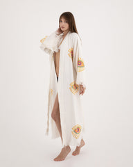 Authentic Turkish cotton evil eye robe with traditional weave and fringe detail.⁠.  