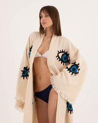Nazar Evil Eye Print Long Kimono Robe - Kaftan Kimono