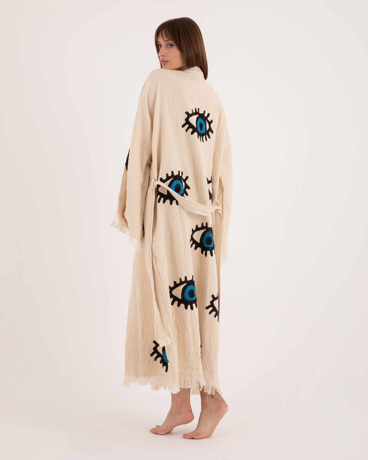 Nazar Evil Eye Print Long Kimono Robe - Kaftan Kimono