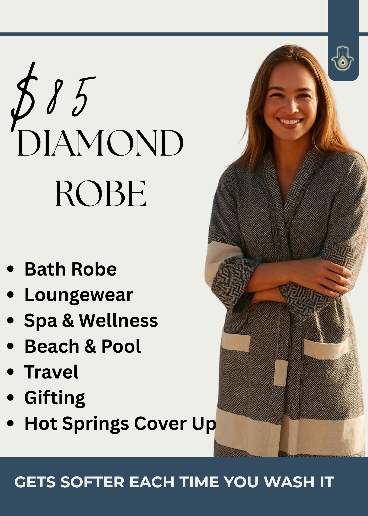 Unisex - Diamond design, Organic Turkish Cotton Robe