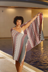 Zig-Zag Design, Organic Cotton Turkish Towel (Burgundy)