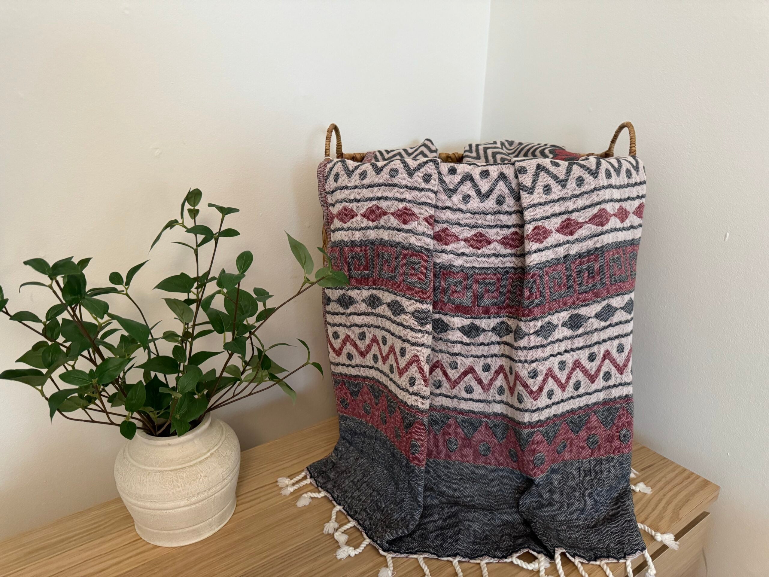 Zig-Zag Design, Organic Cotton Turkish Towel (Burgundy)