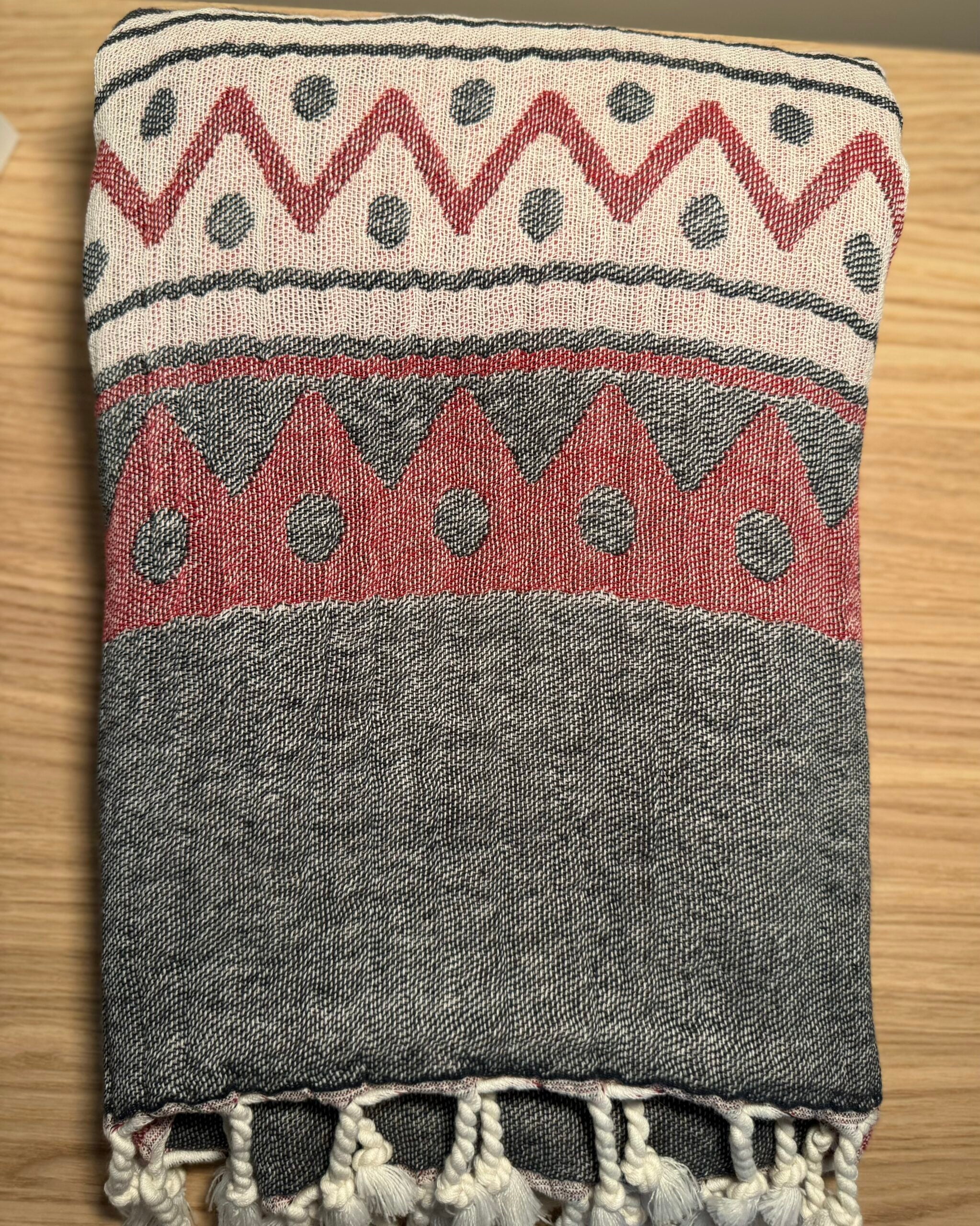 Zig-Zag Design, Organic Cotton Turkish Towel (Burgundy)