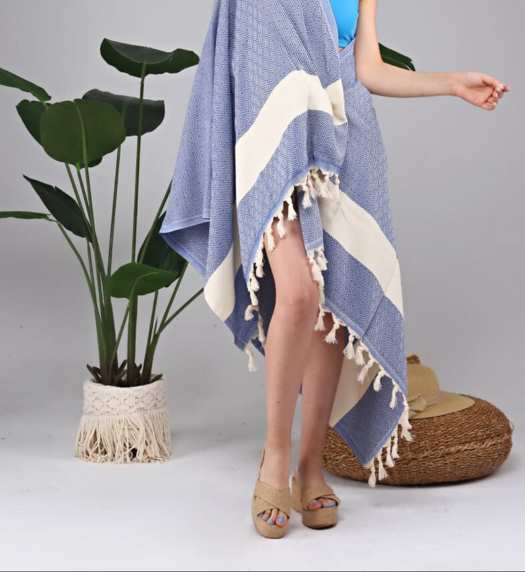Diamond Design, Organic Cotton Bath Towel (Navy Blue)