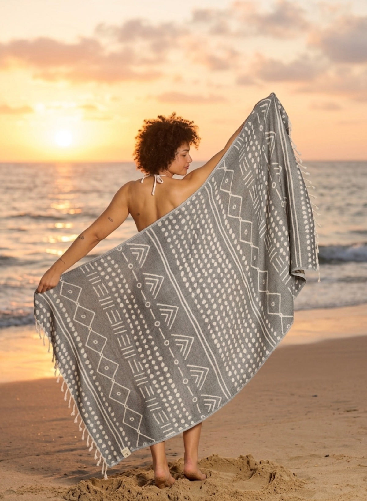 Ethnic Neutral Design Turkish Beach and Bath Towel (Black Color)