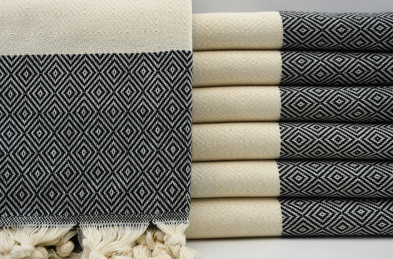 Diamond Design Turkish Beach and Bath Towel (Black Color)