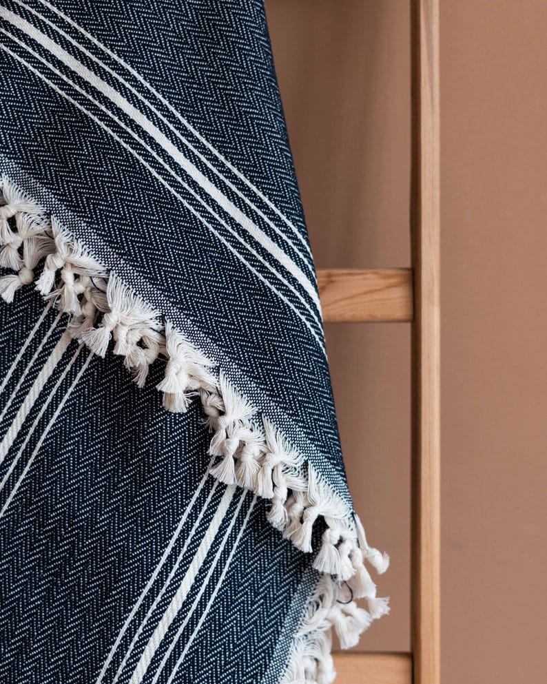 Navy Blue Stripe Throw Blanket