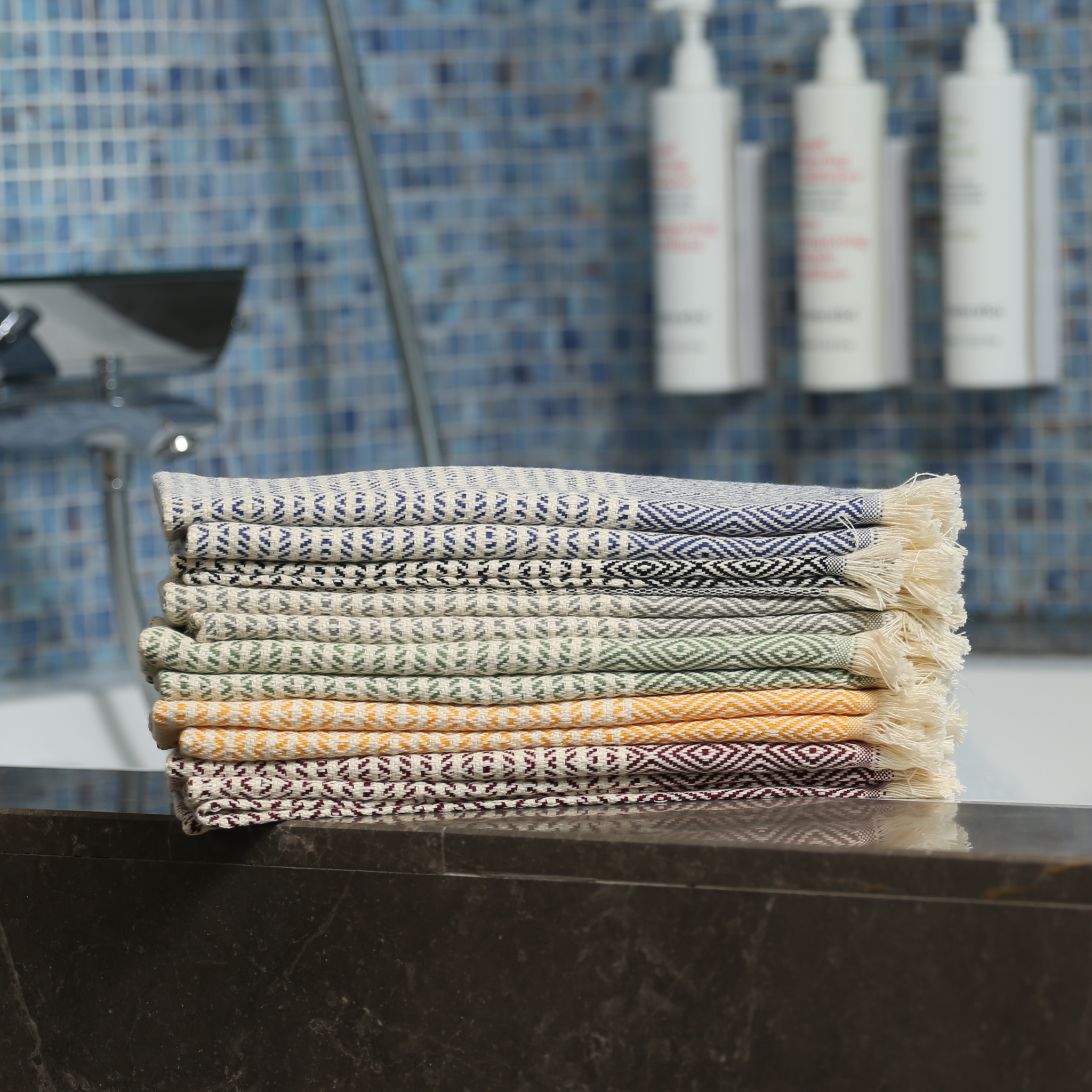 Diamond Pattern Turkish Hand and, Kitchen Towel Set (Yellow Color)